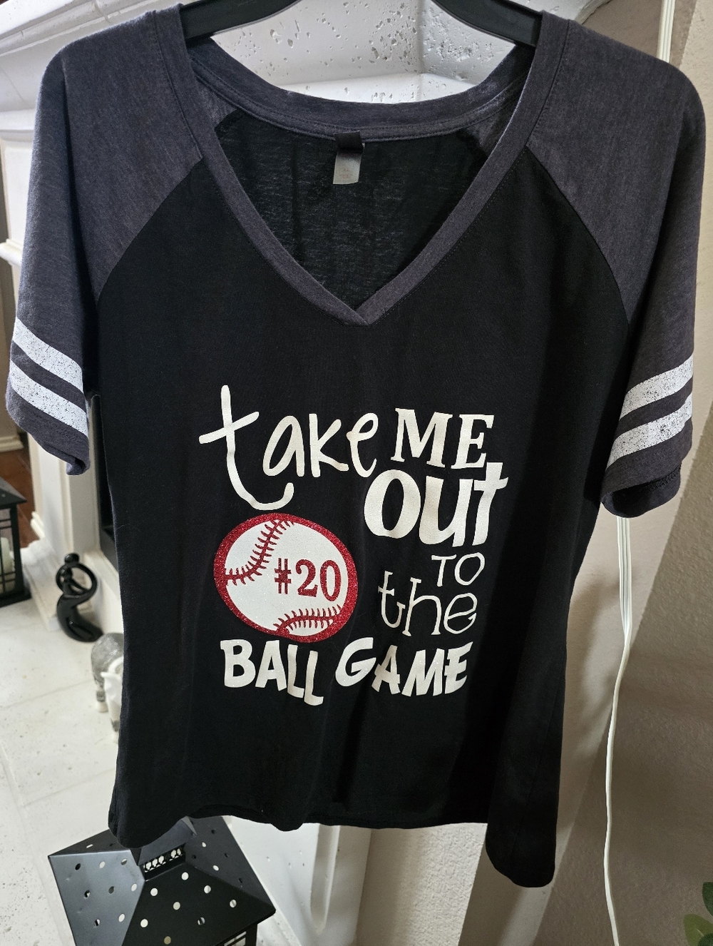Women's Black Raglan Sleeve Tee - Casual Short Sleeve Shirt
